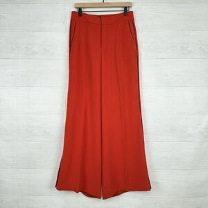 Banana Republic Wide Leg Trouser Pants Women 6 Orange High Rise Split Hem Office